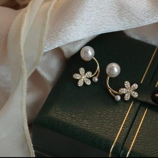 Zircon Flower Pearl Front Back Earrings