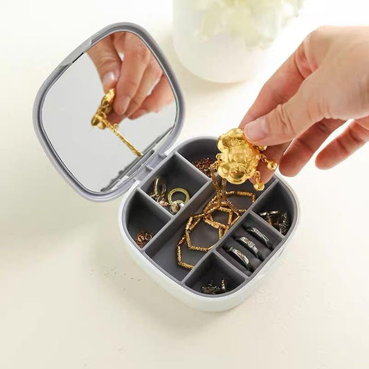 Portable Mini Jewelry Organizer Box With Mirror | Mini Travel Jewelry Case for Women (Random color) - GOAT Mart