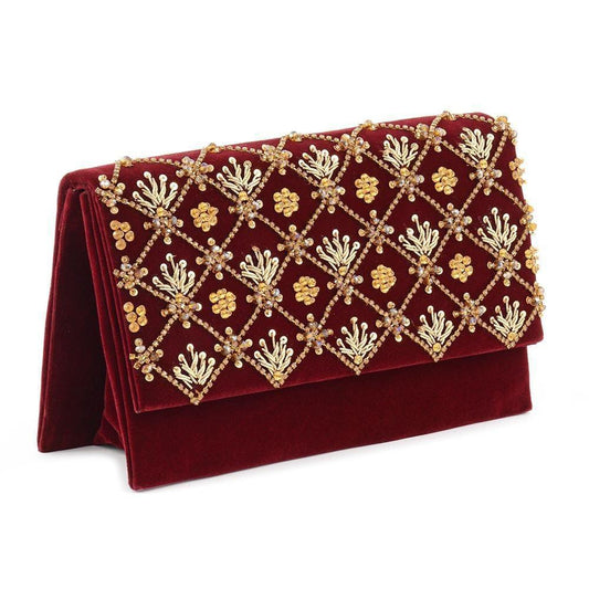 Women's Velvet Embroidered Fancy Hand Clutch for women's - GOAT Mart