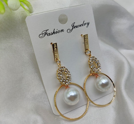 Imported Elegant Pearl Hoop Earrings with Dazzling Crystal Accents ƒ?? Luxe Fashion Jewelry | Best Quality Earrings For Girls &amp; Women - GOAT Mart