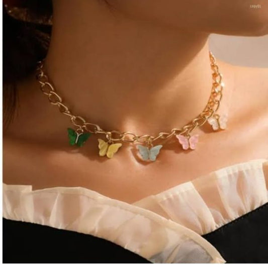Elegant Multi Color Butterfly Chain Material Alloy