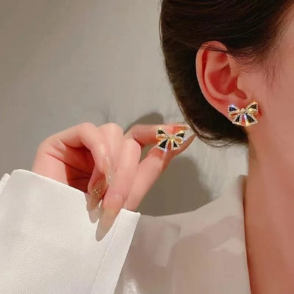 Zircon Black Bow Tie Earrings