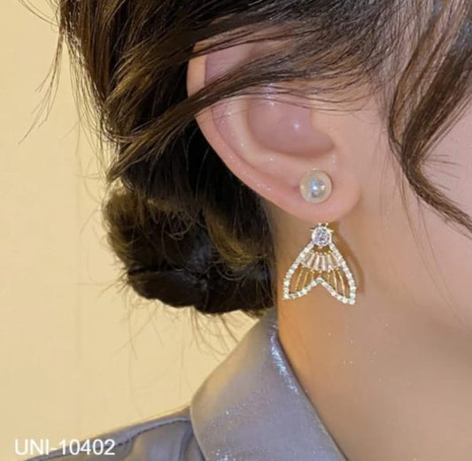 Fishtail Luxury Sparkling Crystal Rhinestones Pearl Earrings