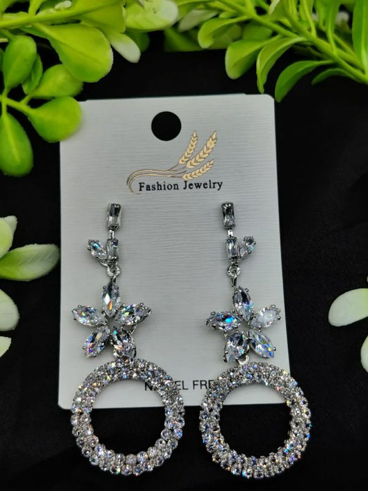 Imported Elegant Earrings  In Multiple Design | Floral Hoop, Floral Crystal, Radiant Princess, Dazzling Hoop, Starburst Pearl, Crystal Hoop Designs | Best Quality Earrings For Girls & Women | Luxury Look Earrings ( Silver Color ) - GOAT Mart