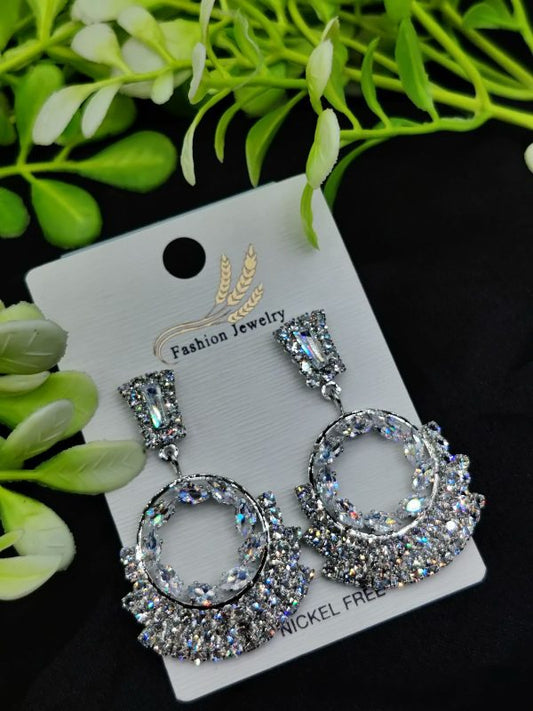 Imported Elegant Earrings  In Multiple Design | Floral Hoop, Floral Crystal, Radiant Princess, Dazzling Hoop, Starburst Pearl, Crystal Hoop Designs | Best Quality Earrings For Girls & Women | Luxury Look Earrings ( Silver Color ) - GOAT Mart