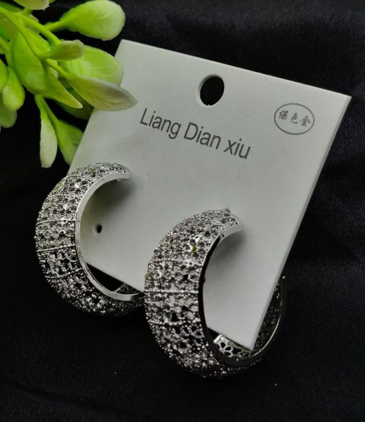 Exquisite Antique-style Crescent Hoop Earrings – Tarnish Free Elegance | Best Quality Earrings For Girls & Women | Luxury Look Earrings (silver) - GOAT Mart