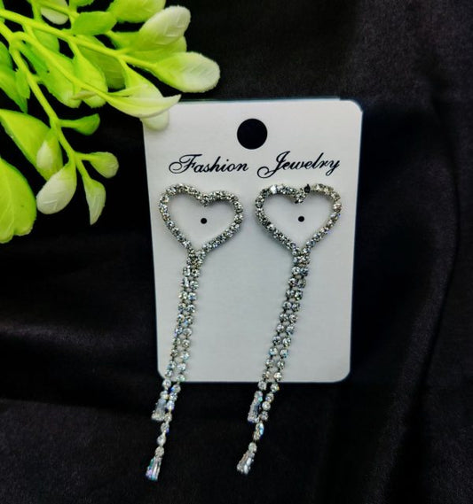 Heart Drop Long Earrings – Tarnish-free Sparkle For Every Occasion | Girls Earrings | Women Earrings | Jewellery (silver) - GOAT Mart