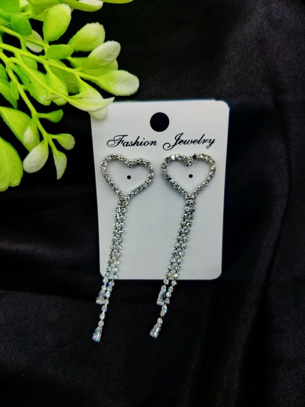 Heart Drop Long Earrings – Tarnish-free Sparkle For Every Occasion | Girls Earrings | Women Earrings | Jewellery (silver) - GOAT Mart