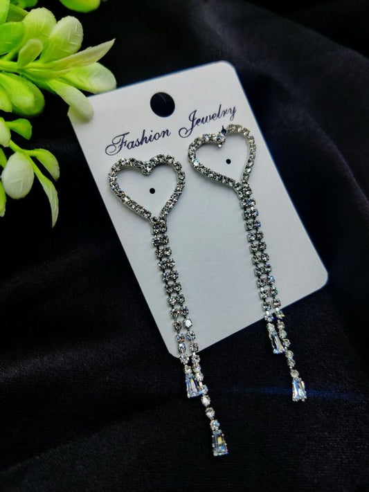 Heart Drop Long Earrings – Tarnish-free Sparkle For Every Occasion | Girls Earrings | Women Earrings | Jewellery (silver) - GOAT Mart