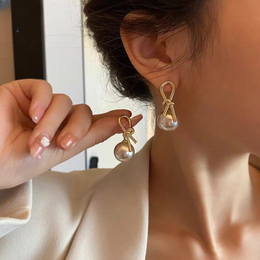 Knot Pearl Earrings | Big Silver Grey Fashion Clip-On Earrings for Women | Luxury Artificial Jewelry - GOAT Mart
