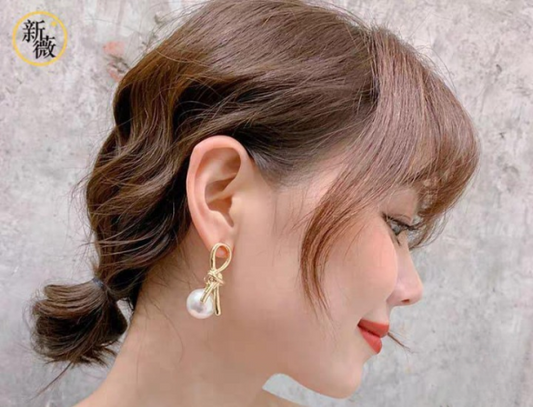 Knot Pearl Earrings | Big Silver Grey Fashion Clip-On Earrings for Women | Luxury Artificial Jewelry - GOAT Mart