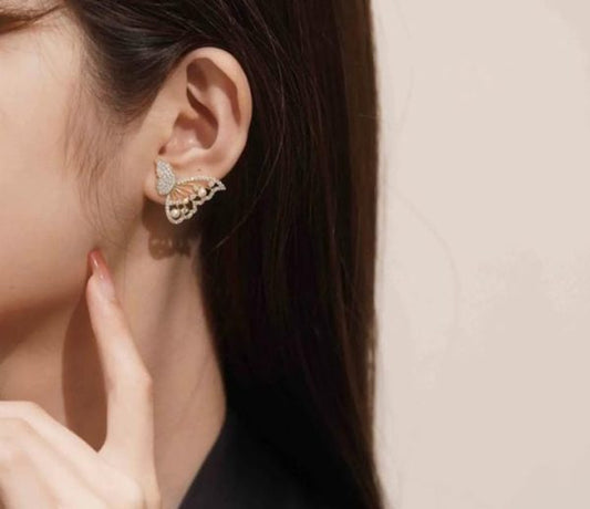 Korean Zircon Pearl Butterfly Earrings for Women | Luxury Front Back Design | Elegant Girls Accessories - GOAT Mart