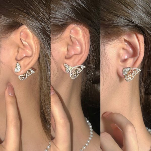 Korean Zircon Pearl Butterfly Earrings for Women | Luxury Front Back Design | Elegant Girls Accessories - GOAT Mart