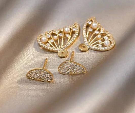 Korean Zircon Pearl Butterfly Earrings for Women | Luxury Front Back Design | Elegant Girls Accessories - GOAT Mart