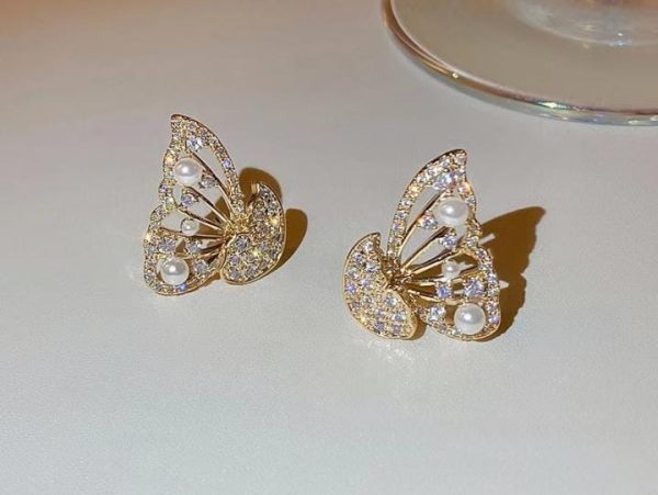 Korean Zircon Pearl Butterfly Earrings for Women | Luxury Front Back Design | Elegant Girls Accessories - GOAT Mart