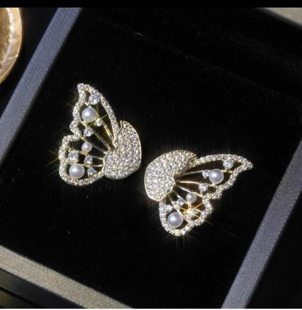 Korean Zircon Pearl Butterfly Earrings for Women | Luxury Front Back Design | Elegant Girls Accessories - GOAT Mart