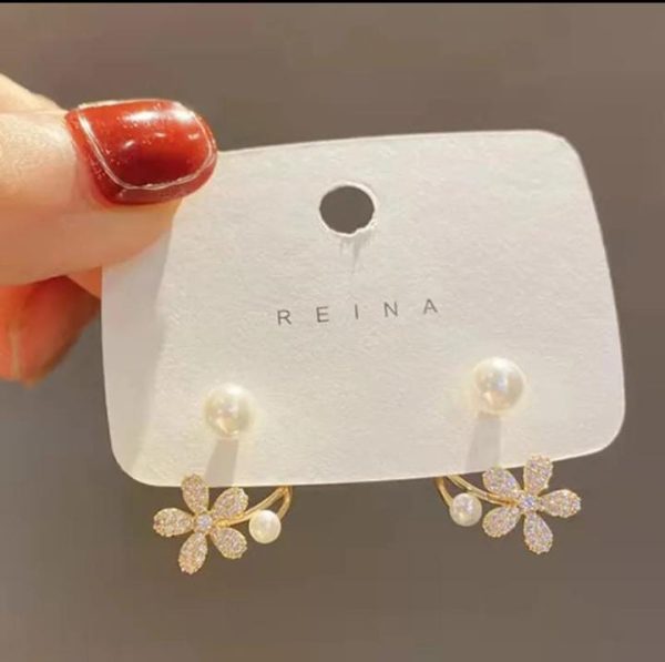 Zircon Flower Pearl Front Back Earrings