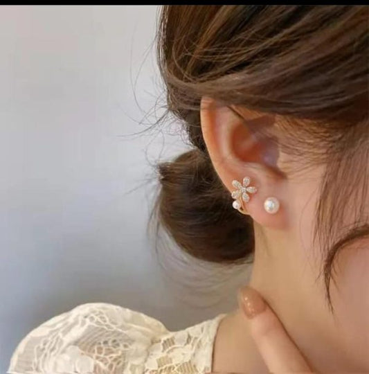 Zircon Flower Pearl Front Back Earrings