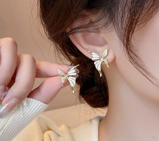 Luxury Dual Tone Zircon Butterfly Stud Earrings for Women | Elegant Silver & Golden Fashion Earrings - GOAT Mart