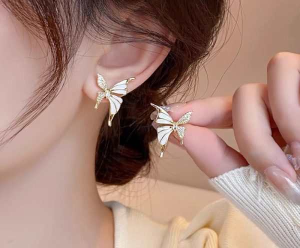 Luxury Dual Tone Zircon Butterfly Stud Earrings for Women | Elegant Silver & Golden Fashion Earrings - GOAT Mart
