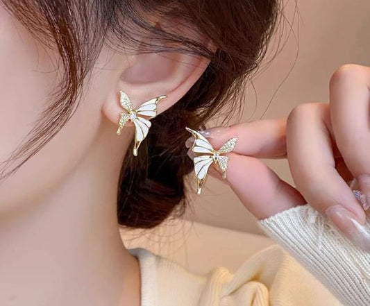 Luxury Dual Tone Zircon Butterfly Stud Earrings for Women | Elegant Silver & Golden Fashion Earrings - GOAT Mart