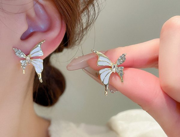 Luxury Dual Tone Zircon Butterfly Stud Earrings for Women | Elegant Silver & Golden Fashion Earrings - GOAT Mart