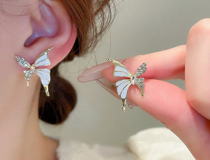 Luxury Dual Tone Zircon Butterfly Stud Earrings for Women | Elegant Silver & Golden Fashion Earrings - GOAT Mart