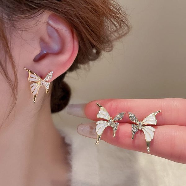 Luxury Dual Tone Zircon Butterfly Stud Earrings for Women | Elegant Silver & Golden Fashion Earrings - GOAT Mart