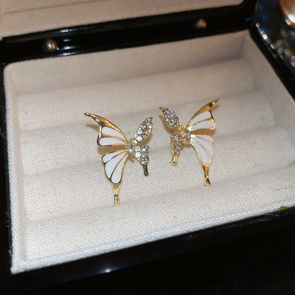 Luxury Dual Tone Zircon Butterfly Stud Earrings for Women | Elegant Silver & Golden Fashion Earrings - GOAT Mart