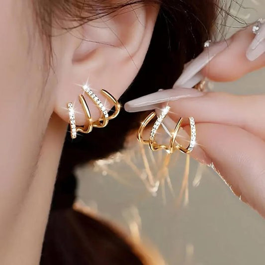W Shape Zircon Korean Earring Cuff Earrings