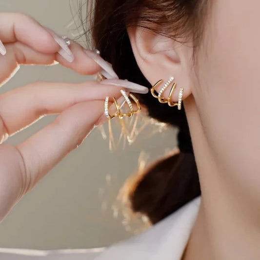 W Shape Zircon Korean Earring Cuff Earrings